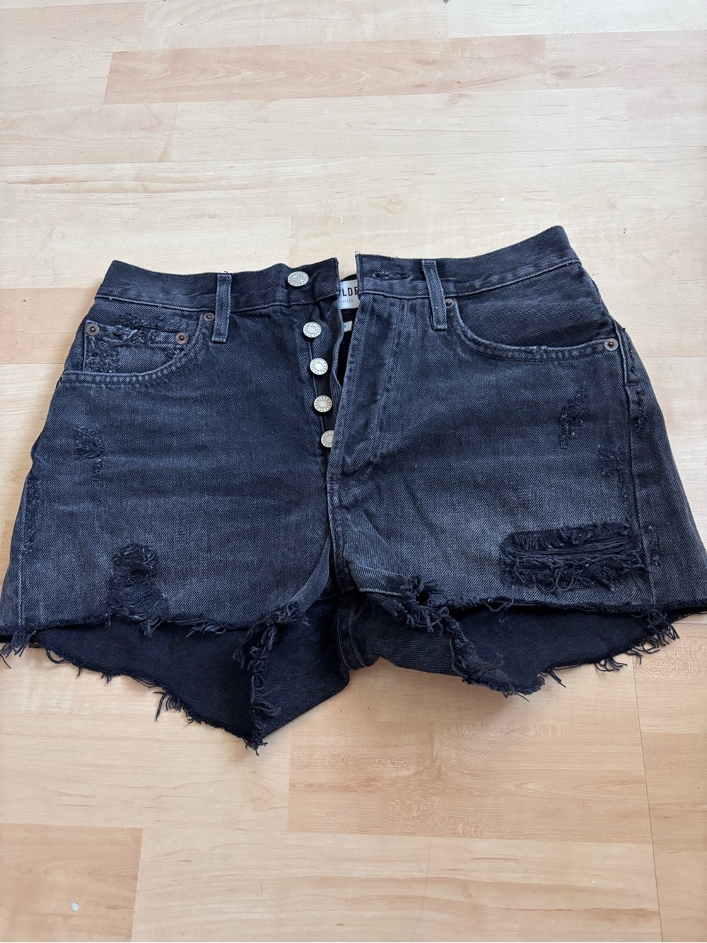 Agolde Distressed High-Rise Black Denim Shorts size 25